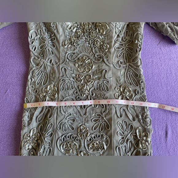 Sue Wong Nocturne Beaded Cocktail Dress 3/4 Sleeve V-Neck Sheath Size 2 - Picture 6 of 9